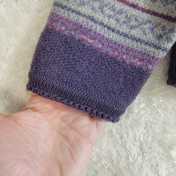 Vintage Tally Ho Boiled Wool Cardigan Sweater Jacket Purple Fair Isle Size PS - Picture 11 of 16